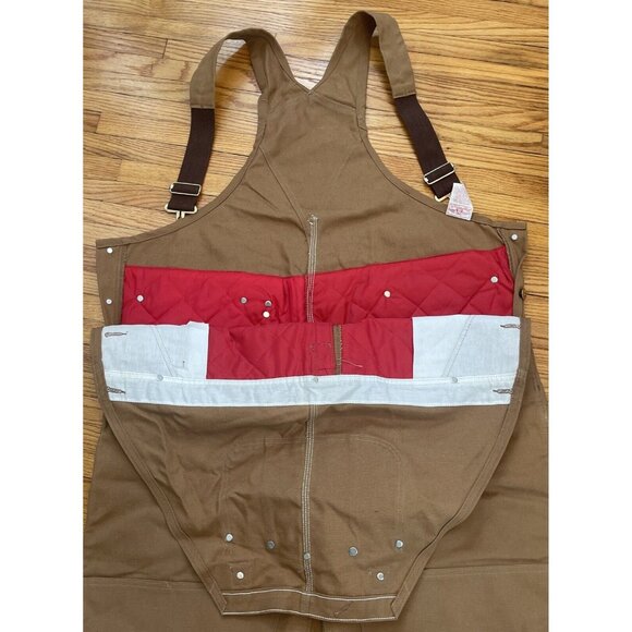Vintage 80s 46x28 Carhartt Brown Double Knee Quilt Lined Overalls Bibs Union USA - Picture 7 of 16